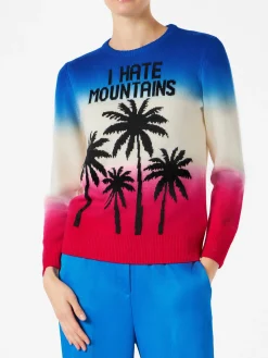 Maglione da donna sfumato viola e fucsia