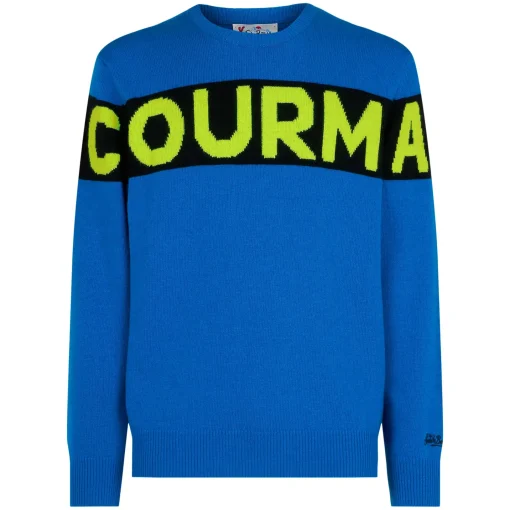 Maglione da uomo blu con scritta Courma
