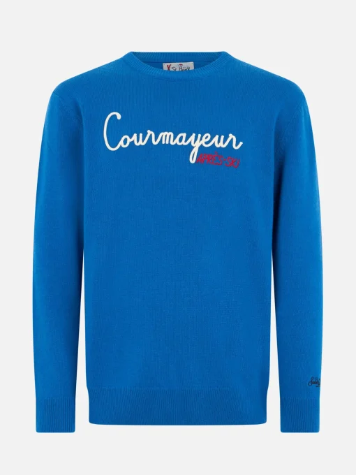 Maglione da uomo blu ski Heron con ricamo Courma Apres Ski