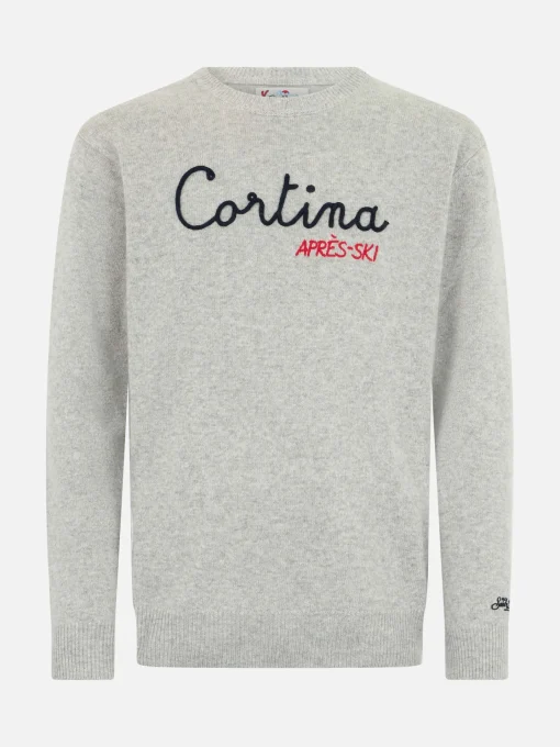 Maglione da uomo grigio Airone con ricamo Cortina apres ski