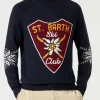 Maglione da uomo mezzo collo blu navy con stampa