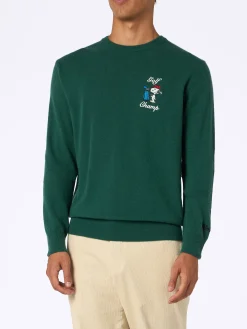 Maglione da uomo verde Heron con ricamo golf champ Snoopy | EDIZIONE SPECIALE SNOOPY PEANUTS
