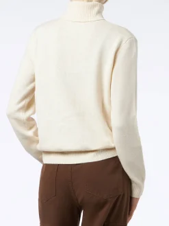 Maglione dolcevita bianco lavorato a maglia da donna