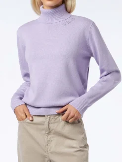 Maglione dolcevita da donna lavorato a maglia lilla