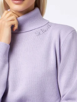Maglione dolcevita da donna lavorato a maglia lilla