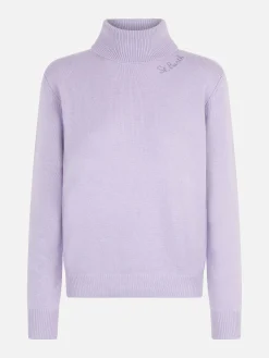 Maglione dolcevita da donna lavorato a maglia lilla