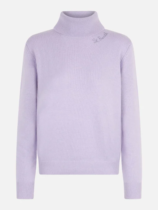 Maglione dolcevita da donna lavorato a maglia lilla