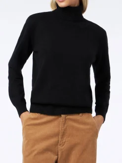 Maglione dolcevita nero lavorato a maglia da donna