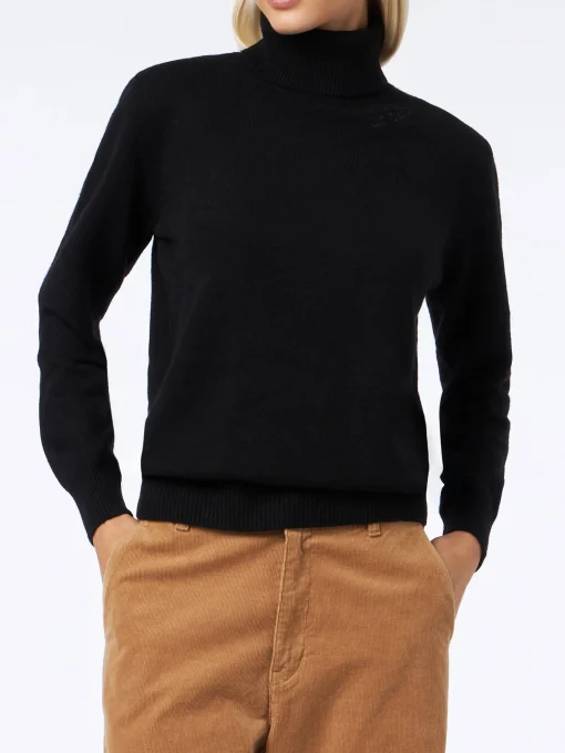 Maglione dolcevita nero lavorato a maglia da donna