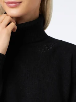 Maglione dolcevita nero lavorato a maglia da donna