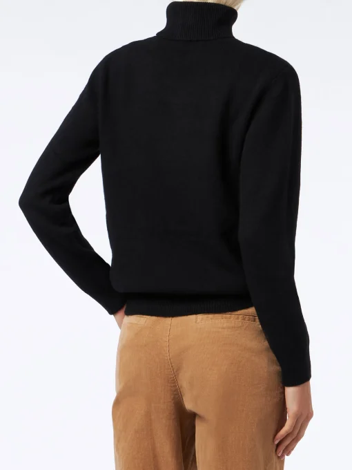 Maglione dolcevita nero lavorato a maglia da donna