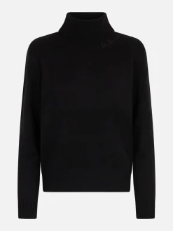 Maglione dolcevita nero lavorato a maglia da donna