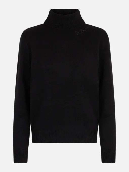 Maglione dolcevita nero lavorato a maglia da donna