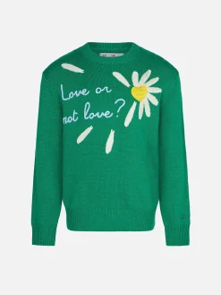Maglione garzato da bambina con stampa margherite