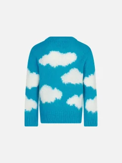 Maglione garzato da bambina con ricamo Tra le nuvole
