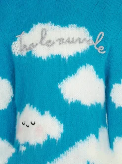 Maglione garzato da bambina con ricamo Tra le nuvole