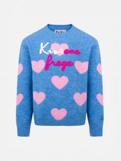 Maglione girocollo azzurro chiaro da bambina Princess con ricamo Kisssene frega