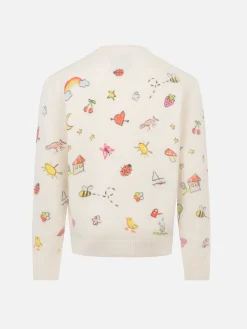 Maglione girocollo bianco da bambina Princess con stampa Saint Barth sketch