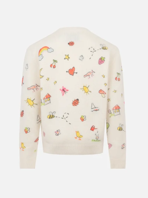 Maglione girocollo bianco da bambina Princess con stampa Saint Barth sketch