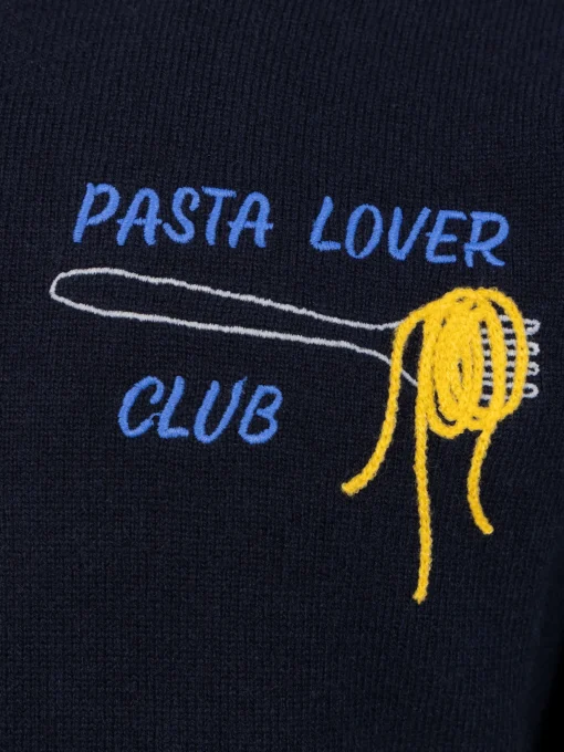 Maglione girocollo blu da bambino Douglas Light con ricamo Pasta lover