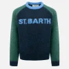 Maglione girocollo blu e verde da bambino Douglas con stampa St. Barth
