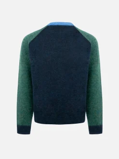 Maglione girocollo blu e verde da bambino Douglas con stampa St. Barth