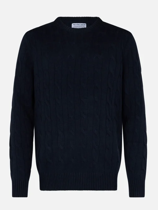 Maglione girocollo blu navy in misto cashmere da uomo Regent