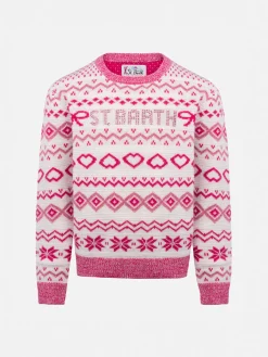 Maglione girocollo fair-isle da bambina Princess con logo in strass St. Barth