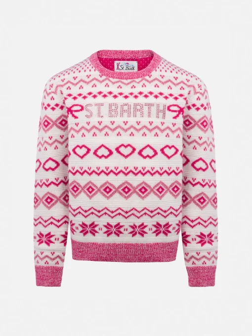 Maglione girocollo fair-isle da bambina Princess con logo in strass St. Barth