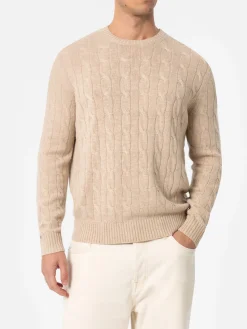 Maglione girocollo in misto cashmere beige da uomo Regent