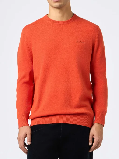 Maglione girocollo in misto cashmere arancione da uomo Regent