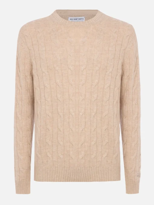 Maglione girocollo in misto cashmere beige da uomo Regent