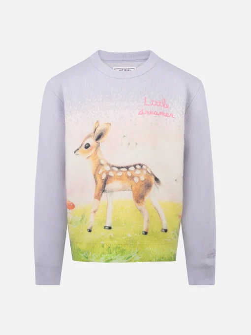 Maglione girocollo lilla da bambina Princess con stampa cerbiatto