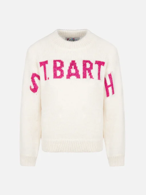 Maglione girocollo rosa da bambina Danya con logo Saint Barth in lurex