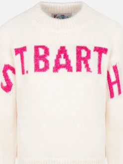 Maglione girocollo rosa da bambina Danya con logo Saint Barth in lurex