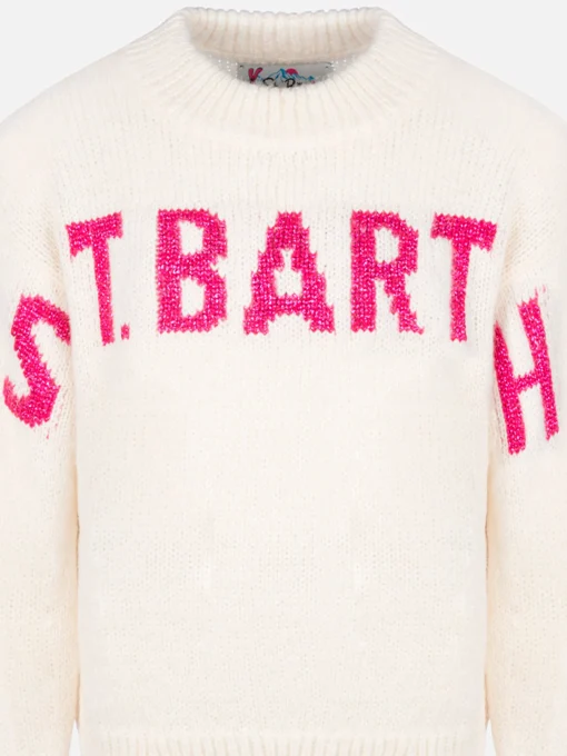Maglione girocollo rosa da bambina Danya con logo Saint Barth in lurex