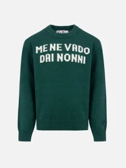 Maglione girocollo verde da bambino Douglas con stampa Me ne vado dai nonni