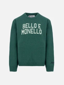 Maglione girocollo verde da bambino Douglas con stampa Bello e monello