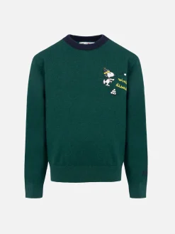 Maglione girocollo verde da bambino Douglas Light con ricamo palla di neve Snoopy | EDIZIONE SPECIALE SNOOPY PEANUTS