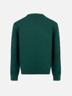 Maglione girocollo verde da bambino con sciarpa beagle Douglas