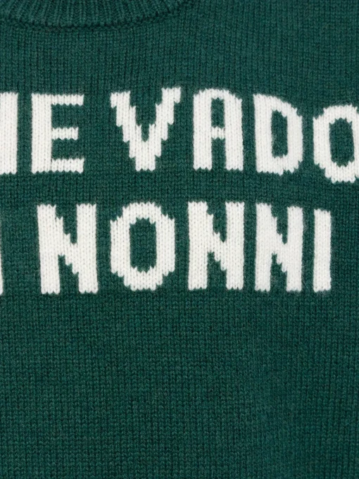 Maglione girocollo verde da bambino Douglas con stampa Me ne vado dai nonni