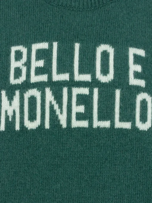 Maglione girocollo verde da bambino Douglas con stampa Bello e monello
