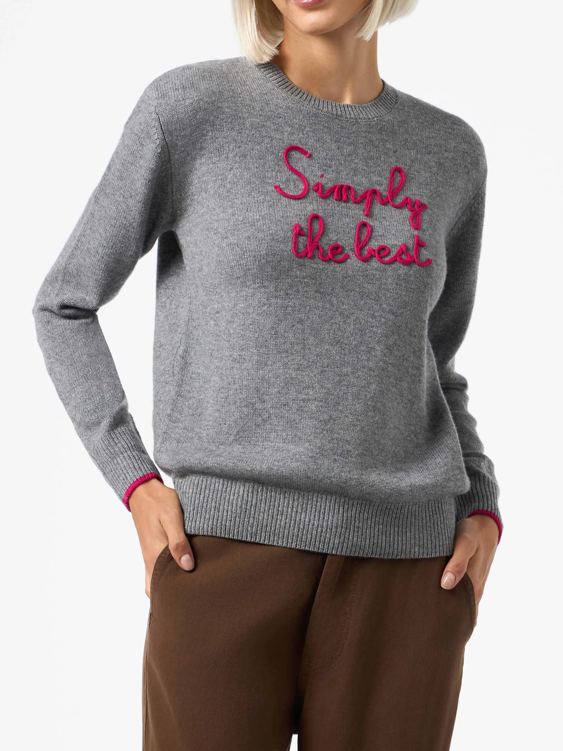 Maglione grigio da donna New Queen con ricamo Simply the Best