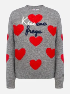 Maglione grigio da donna New Queen ricamo Kissene frega