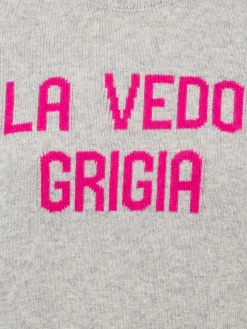 Maglione grigio da donna New Queen con stampa La vedo grigia