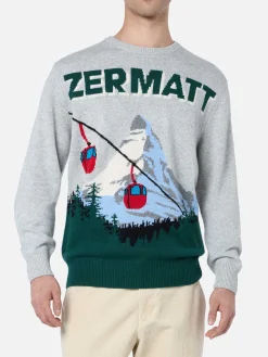 Maglione grigio da uomo Heron con stampa cartolina Zermatt Cable