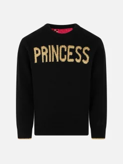 Maglione nero da bambina ricamo Princess lurex