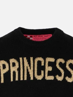 Maglione nero da bambina ricamo Princess lurex
