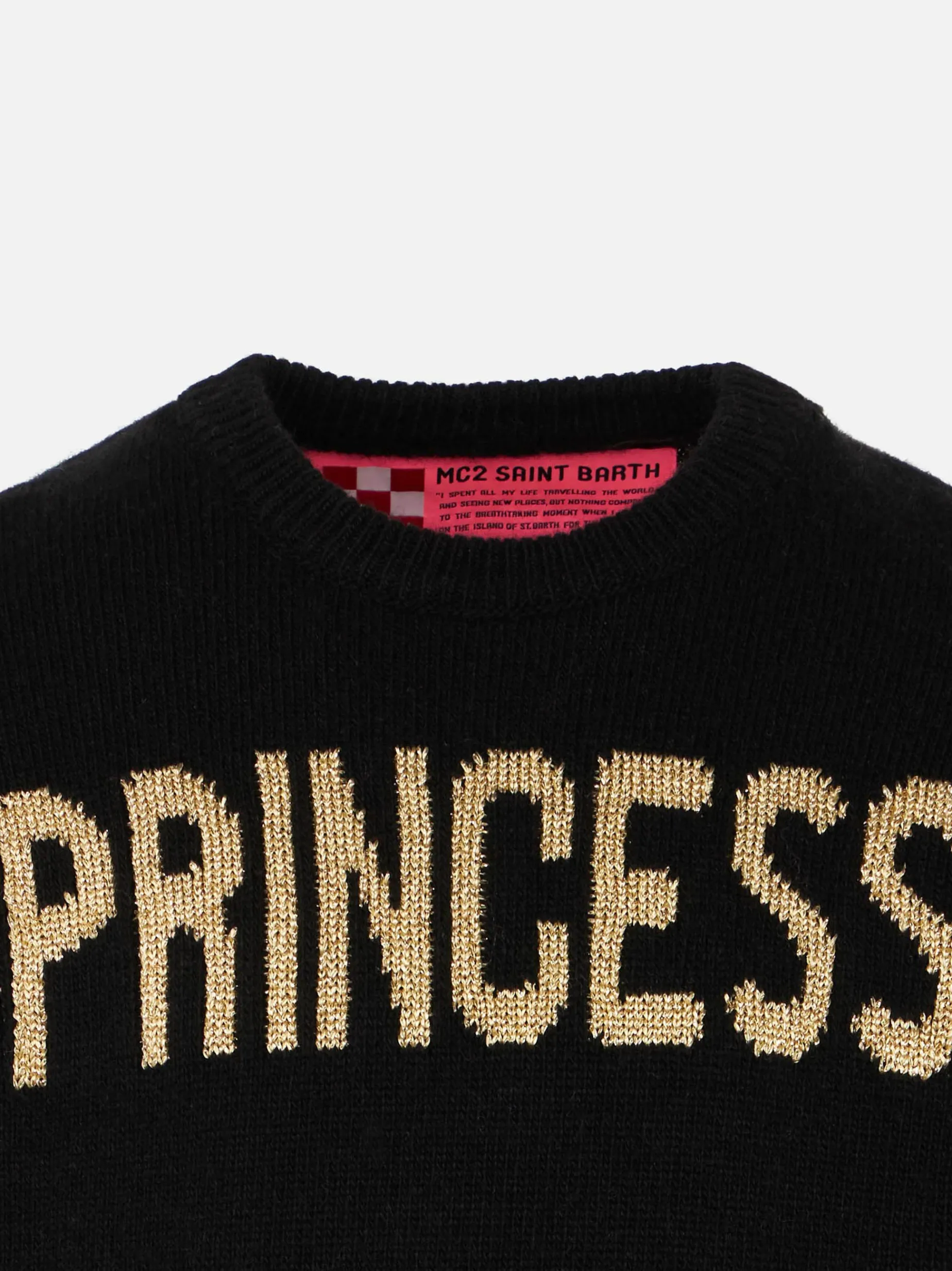 Maglione nero da bambina ricamo Princess lurex