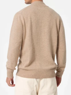 Maglione polo da uomo beige in misto cashmere Dorian